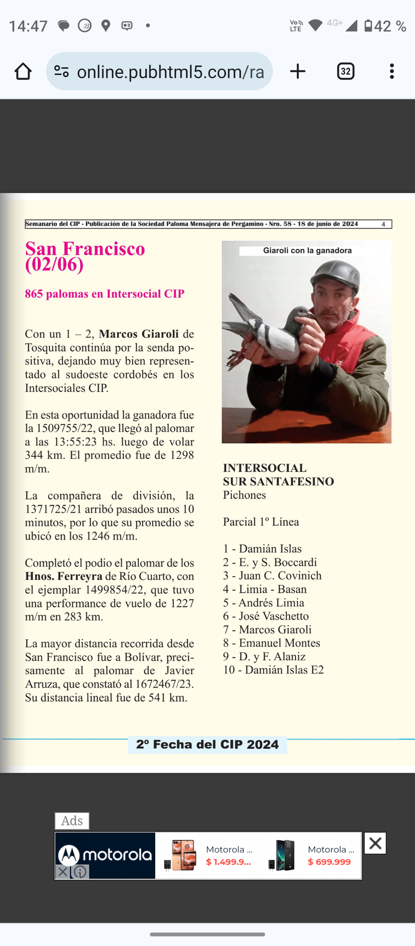Datos de paloma